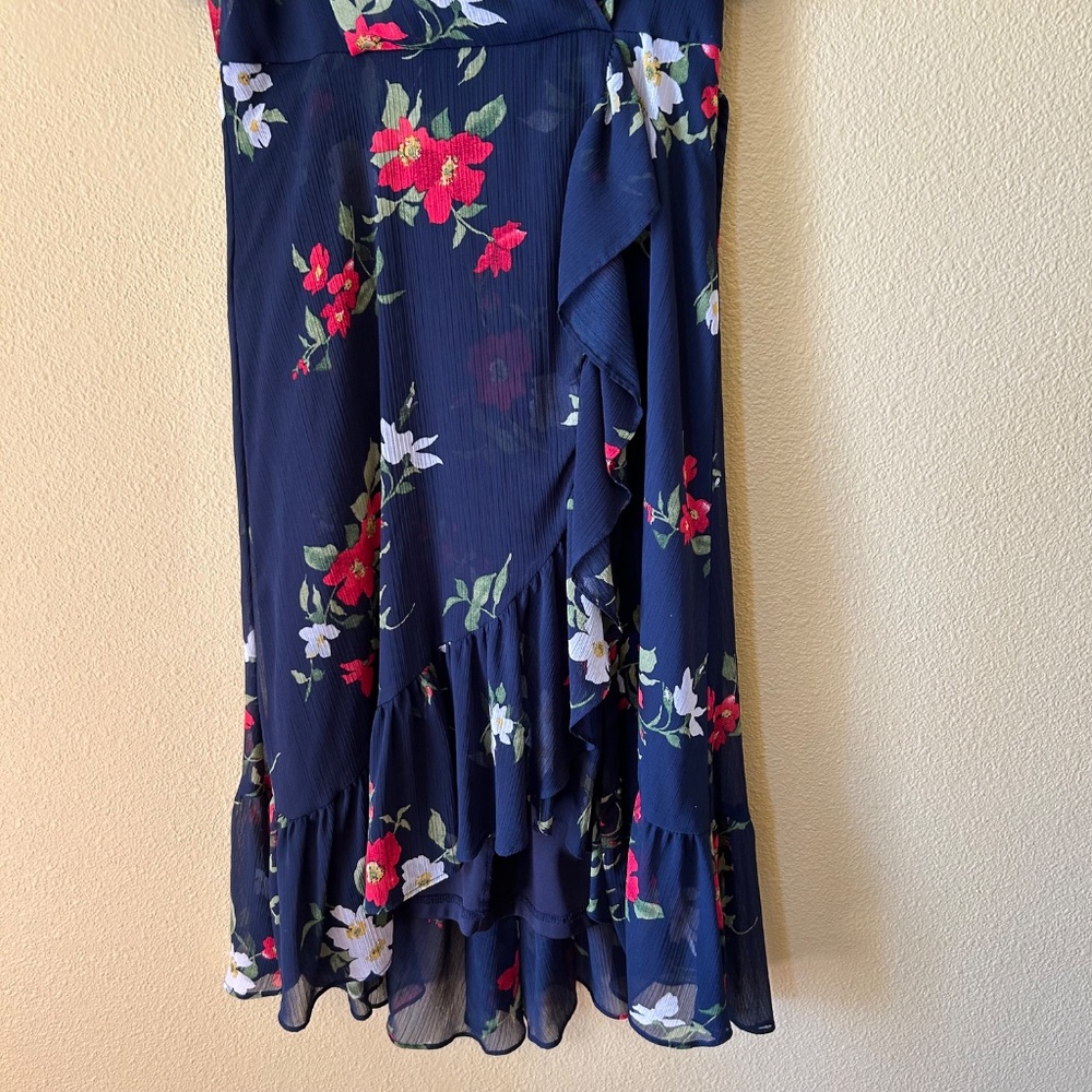 Calvin Klein Flutter Short Sleeve Hi-Lo Red White Blue Floral Party Dress Size 4 - Picture 5 of 10